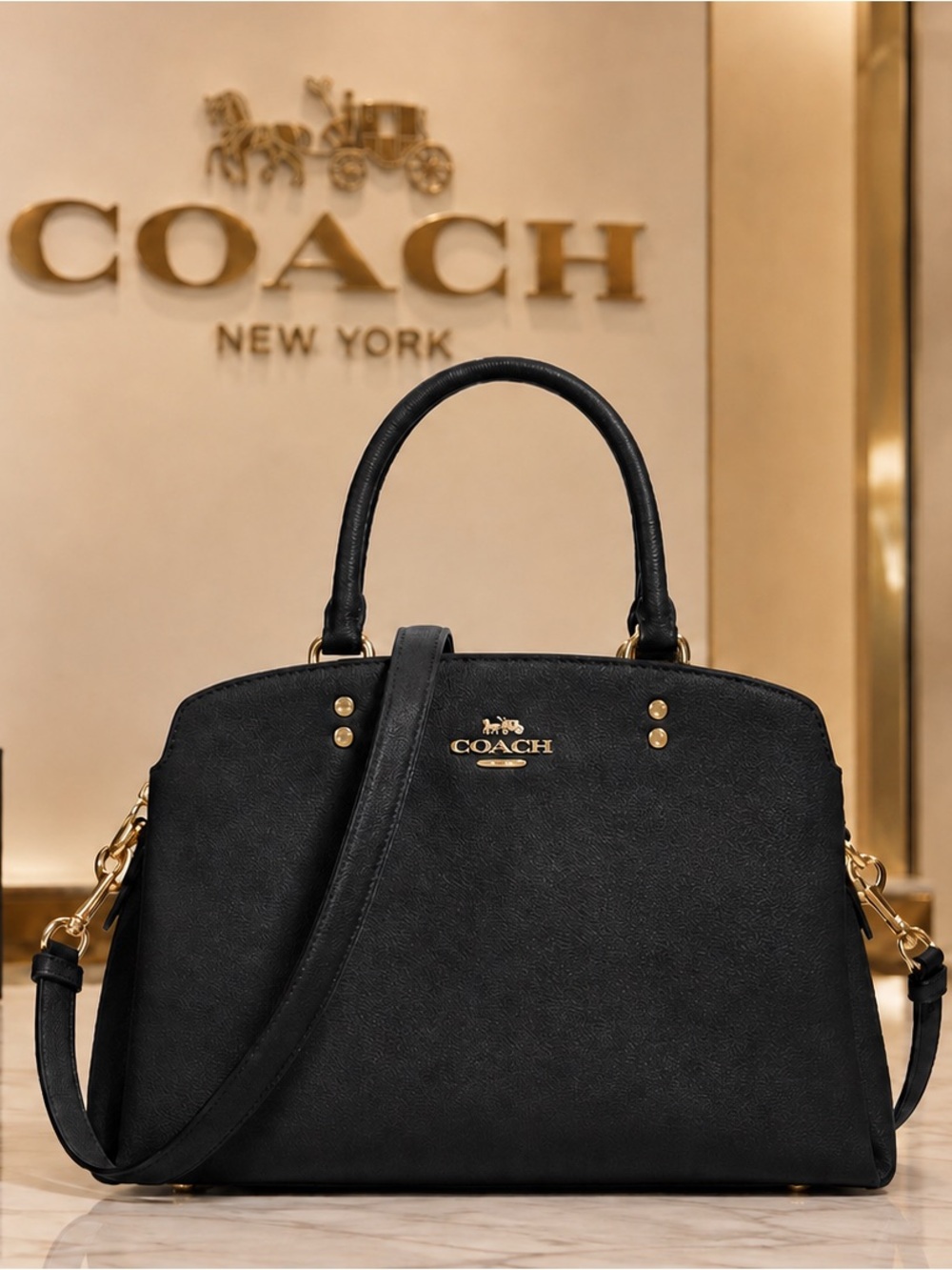Coach Lillie Carryall Satchel – Black/Gold 🖤